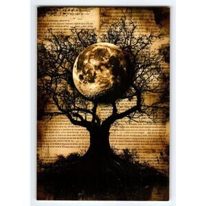 Halloween Moon Tree Vintage Style Photochrome Postcard 5.5x4"